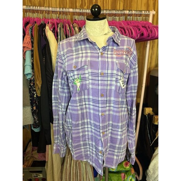Disney Our Universe Pocahontas Women's Cotton Multicolor Plaid Shirt. Sz M - Picture 2 of 12